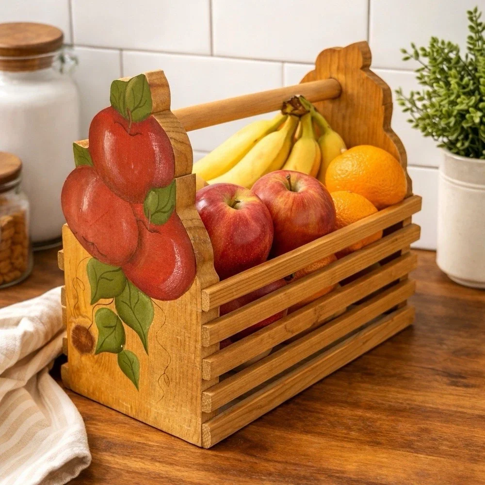 VTG Wooden Apple Crate Basket 11